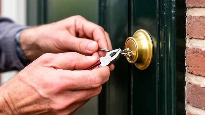 Close-up van een afgebroken sleutel die vastzit in een cilinderslot