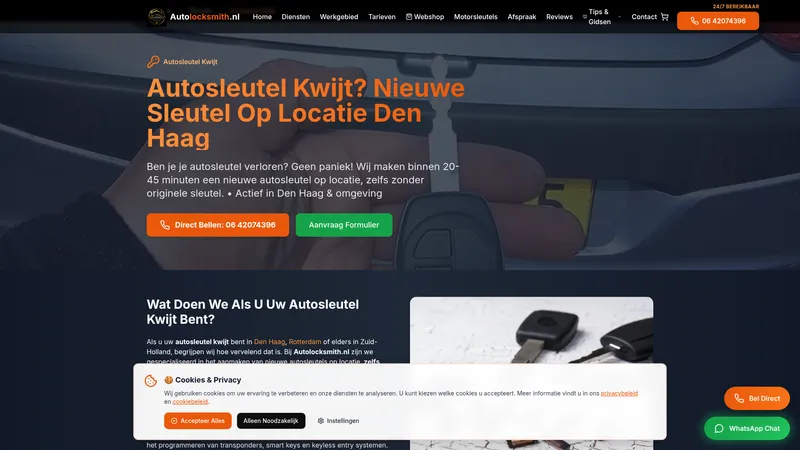 Website van Auto Lock smith Autosleutel maker Den Haag
