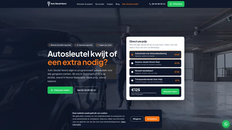 Website van Auto Sleutel Noord