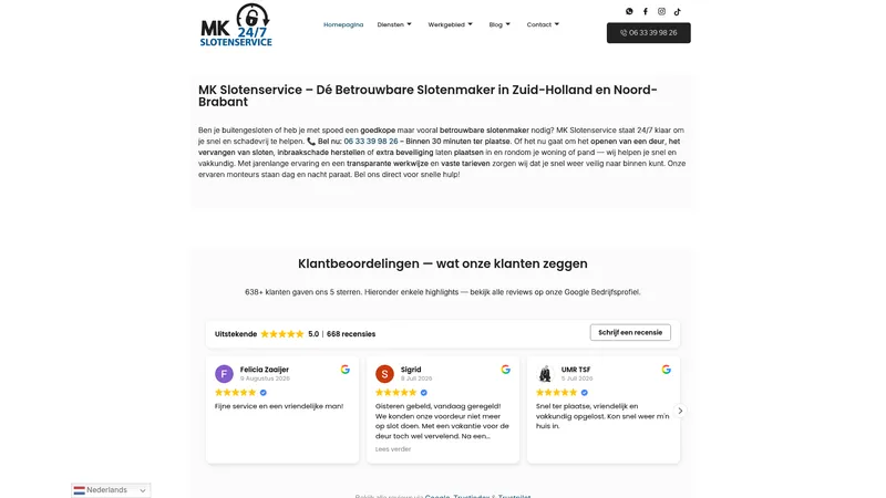 Website van MK Slotenservice 247 Spoedservice