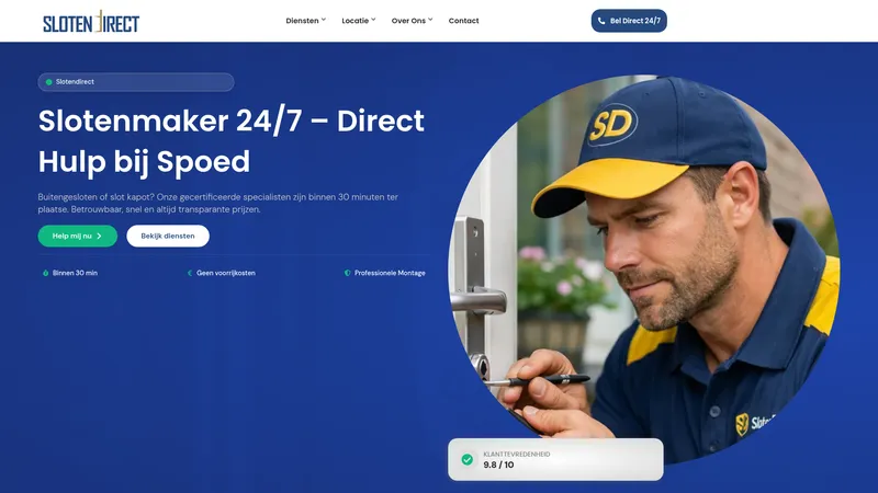 Website van Slotendirect. Experts in schadevrij deuren openen