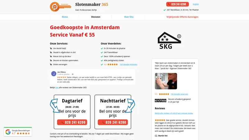 Website van Slotenmaker 365 Amsterdam