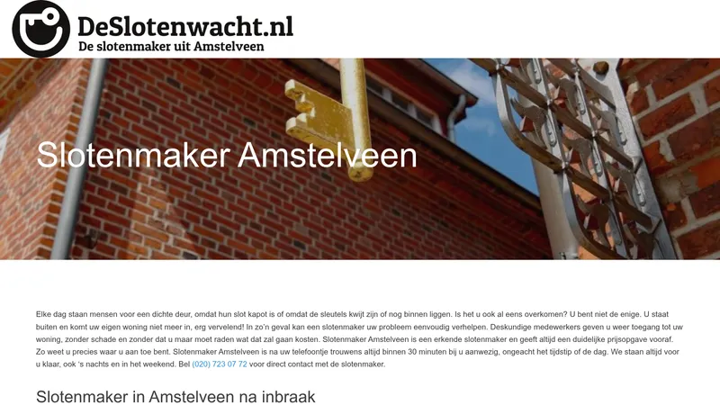 Website van Slotenmaker Amstelveen