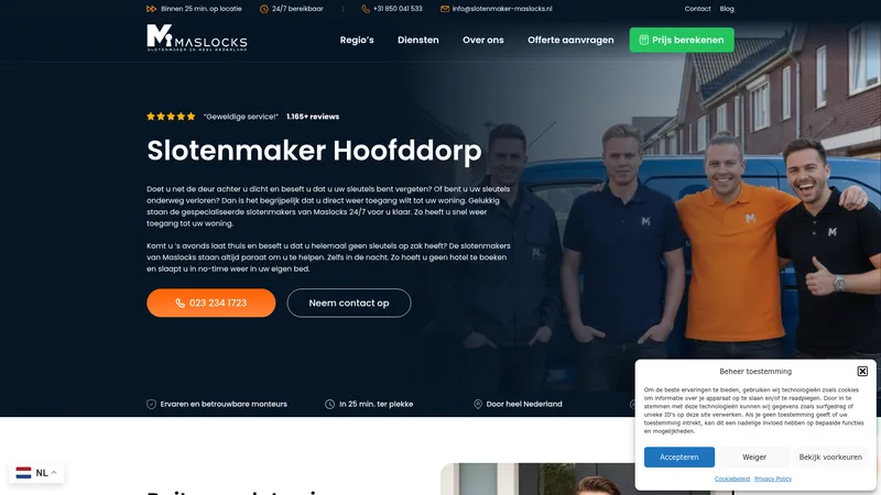 Website van Slotenmaker Hoofddorp MasLocks