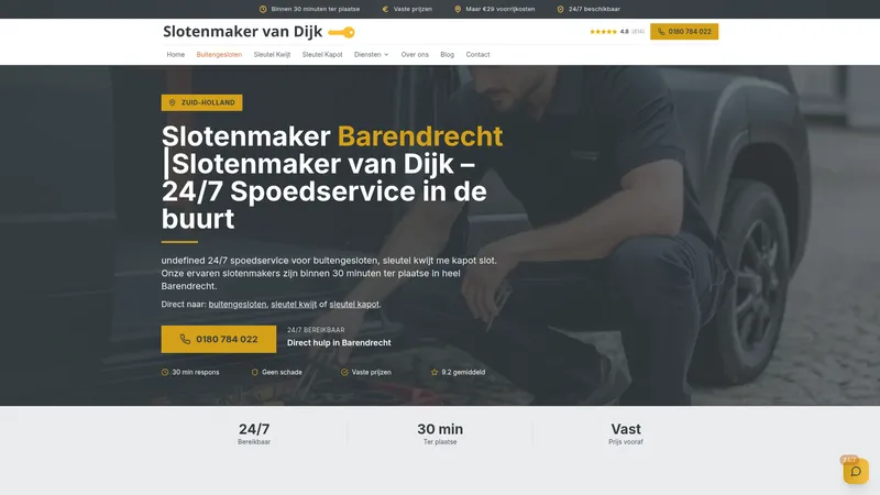 Website van Slotenmaker van Dijk - Barendrecht - No Cure No Pay