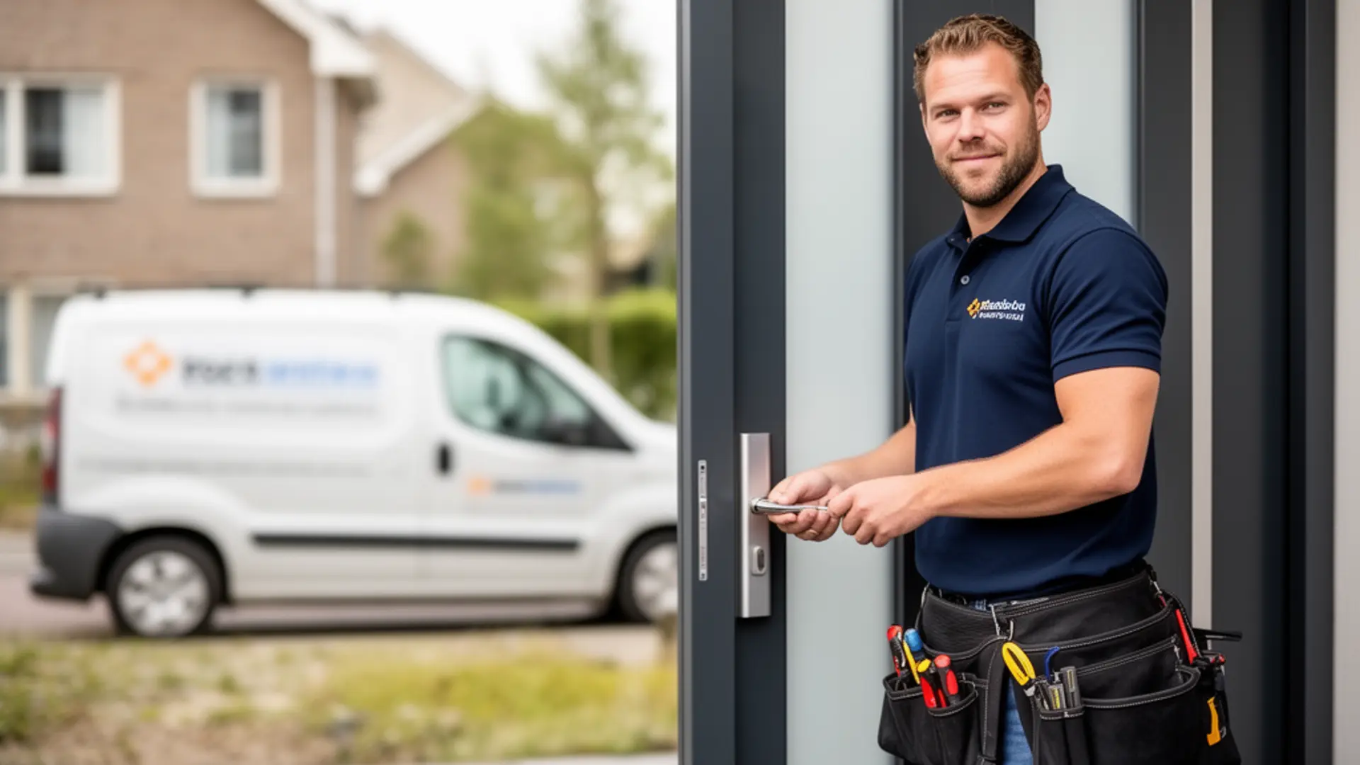 Slotenmaker aan het werk bij een voordeur in Nederland