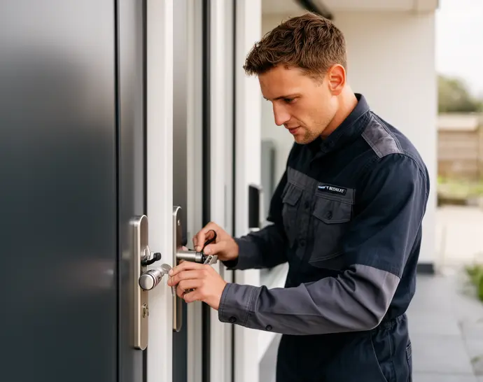 Slotenmaker opent een deur bij een woning in Nederland